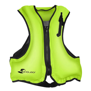 Adult inflatable hybrid snorkel vests for snorkeling, boating, kayaking, and water sports, featuring bright colors, reflective strips, and durable materials for enhanced safety and comfort.