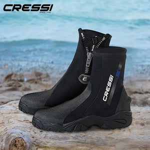 Cressi KORSOR 5mm Rigid Sole Dive Boots for scuba diving, featuring durable neoprene construction, YKK zipper with HydroSeal, high-grip sole, and fin strap notch for a secure fit. Ideal dive boots for cold water diving, snorkeling, and underwater exploration.