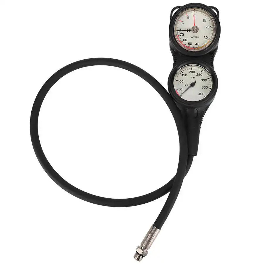 Professional scuba diving gauges with depth and pressure measurement, luminous dial for low-light visibility, durable TPR construction, and optional compass for underwater navigation; essential scuba gear for accurate and safe diving.