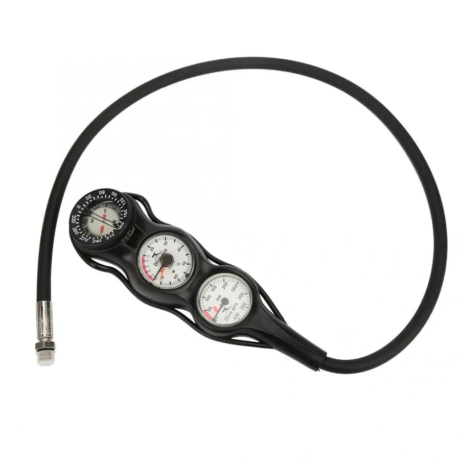 Professional scuba diving gauges with depth and pressure measurement, luminous dial for low-light visibility, durable TPR construction, and optional compass for underwater navigation; essential scuba gear for accurate and safe diving.