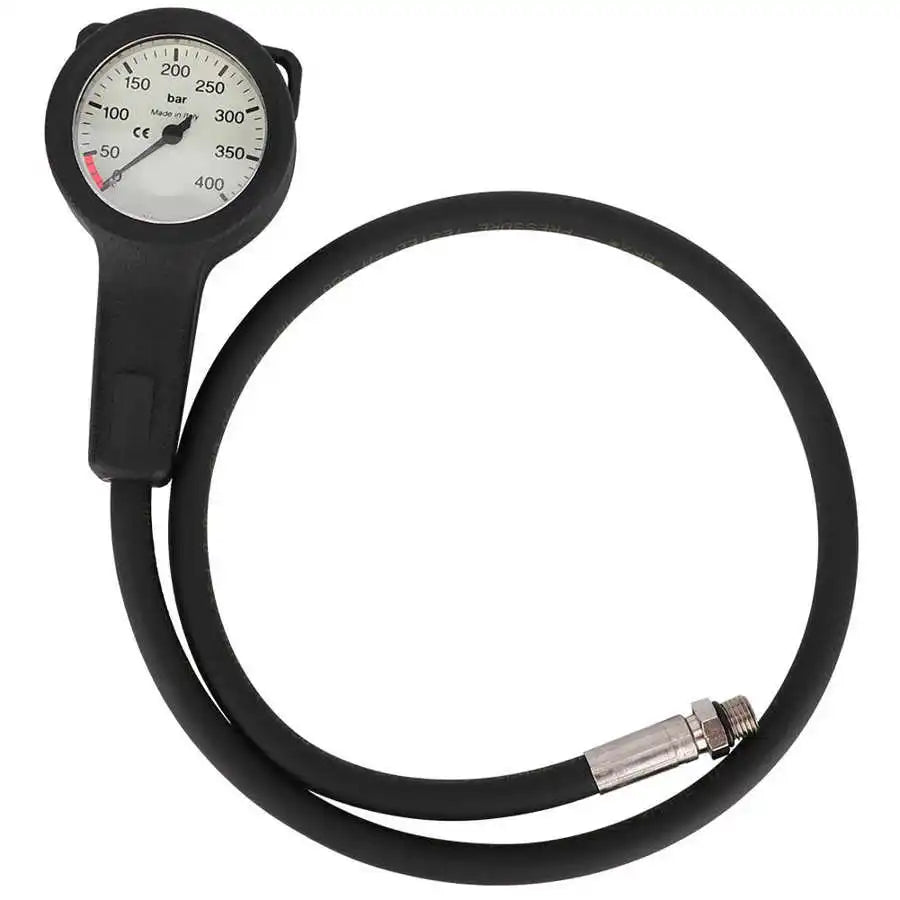 Professional scuba diving gauges with depth and pressure measurement, luminous dial for low-light visibility, durable TPR construction, and optional compass for underwater navigation; essential scuba gear for accurate and safe diving.