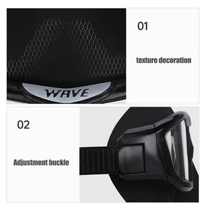 WAVE 6775 Professional Scuba Diving Mask with HD large-frame, full-face design, anti-fog tempered glass lenses, and silicone skirt for snorkeling and diving.6775