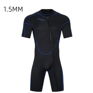 DEMMET shorty wetsuit made from 1.5mm neoprene, designed for men and women, offering UV protection, flexibility, and insulation for swimming, snorkeling, surfing, diving, and water sports. This lightweight short sleeve wetsuit features a front zipper for easy access, flat-lock seams for comfort, and durable nylon fabric for long-lasting performance.