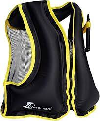 Adult inflatable hybrid snorkel vests for snorkeling, boating, kayaking, and water sports, featuring bright colors, reflective strips, and durable materials for enhanced safety and comfort.