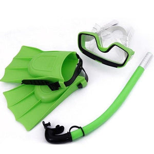 Children's Snorkel Set with adjustable anti-fog mask, semi-dry snorkel, and flexible fins for young snorkelers; lightweight, comfortable, and designed for safe underwater exploration in pools, lakes, and beach vacations. Includes mesh carrying bag for easy transport and storage. Perfect fit with adjustable straps as kids grow, ideal for aquatic adventures.