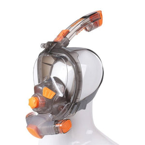 SMACO Full Face Snorkel Mask with 180-degree panoramic view, transparent flat lenses, anti-leak silicone seal, anti-fog airflow system, and adjustable straps, perfect for beginners and experienced snorkelers, ideal for underwater exploration and coral reef observation, available at The Eagle Ray Dive Shop.