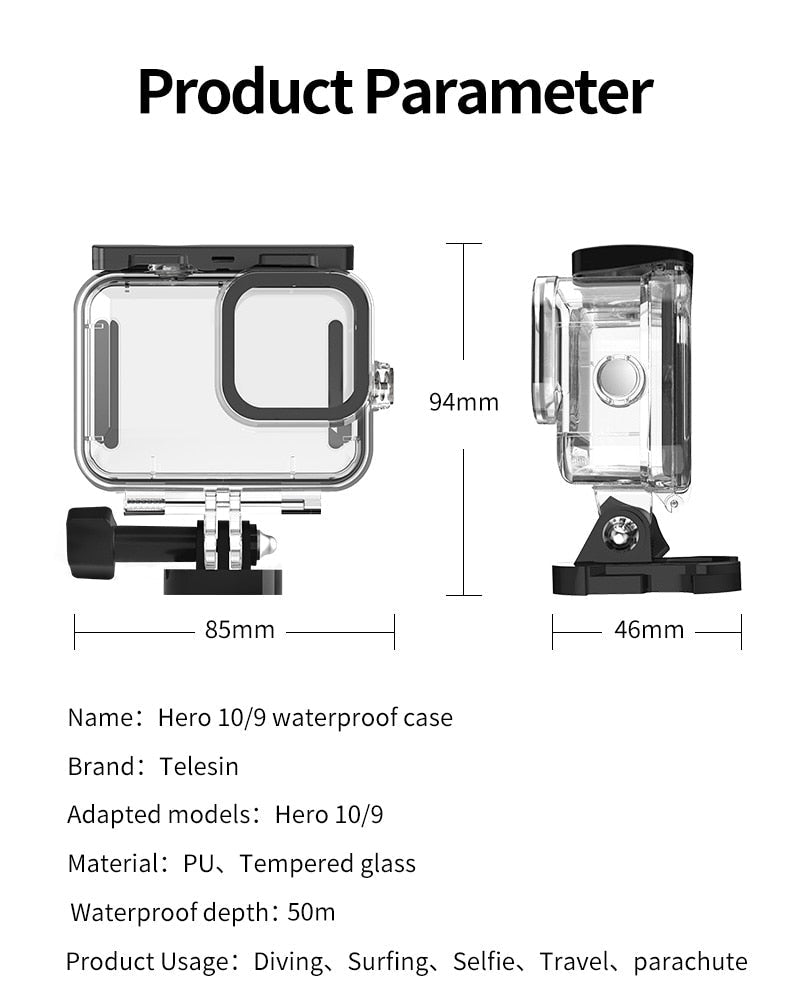 TELESIN Waterproof Case for GoPro Hero 10 Hero 9 - The Eagle Ray Dive Shop